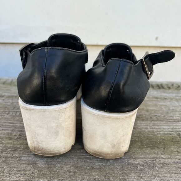 Vintage Y2K soda black basket weave chunky heeled platform sandals - Picture 2 of 6